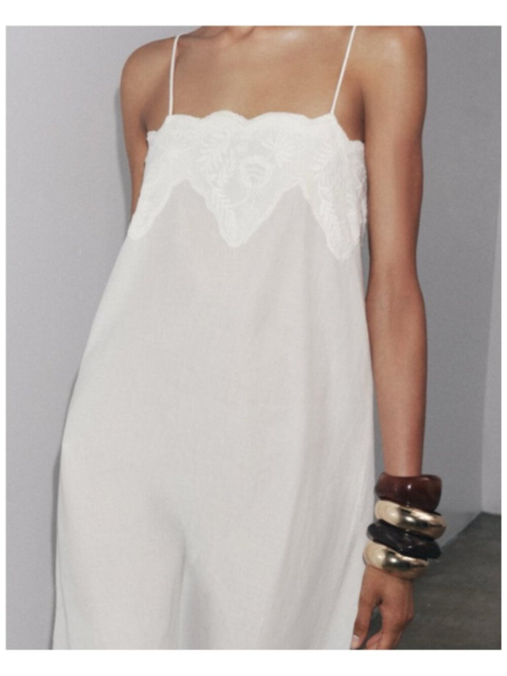 Zara White Lace-Trim Midi Slip Dress
